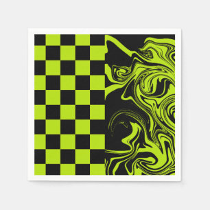 Checks and Swirls - Lime Green and Black Napkins