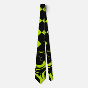 Checks and Swirls - Lime Green and Black Neck Tie