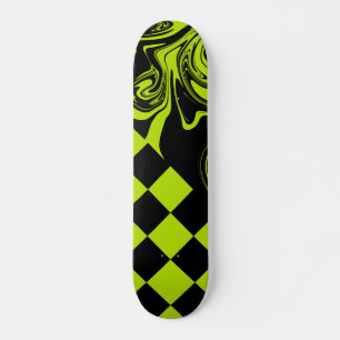 Checks and Swirls - Lime Green and Black Skateboard