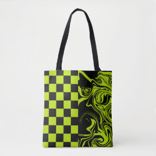 Checks and Swirls - Lime Green and Black Tote Bag