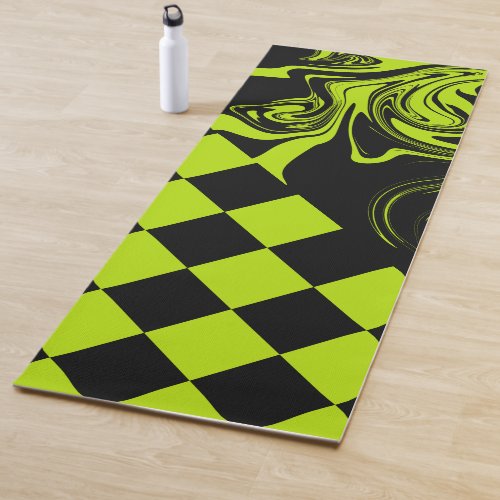 Checks and Swirls _ Lime Green and Black Yoga Mat