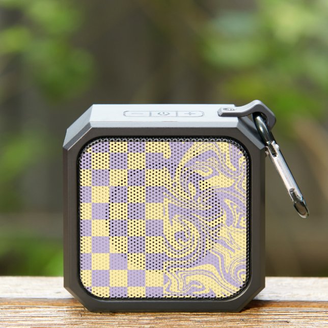 Checks and Swirls - Pastel Yellow and Purple  Bluetooth Speaker (Insitu(Outdoor))