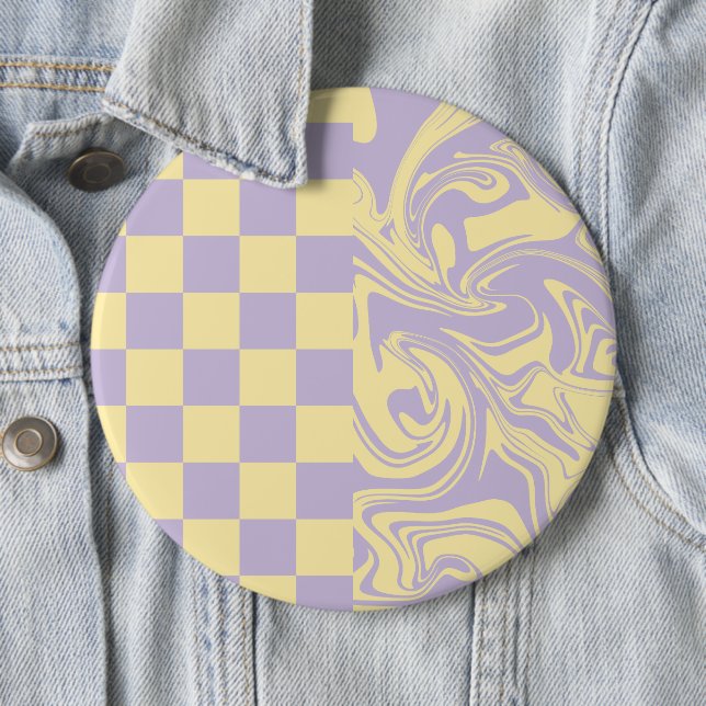 Checks and Swirls - Pastel Yellow and Purple Button (In Situ)