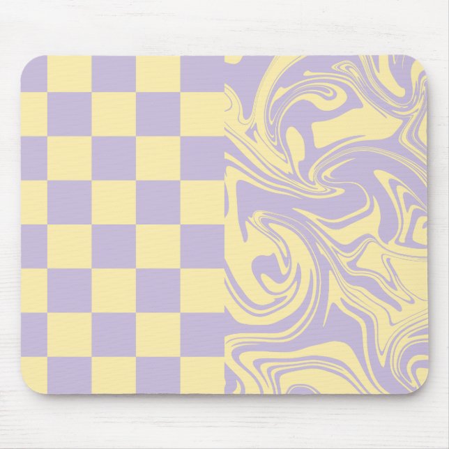 Checks and Swirls - Pastel Yellow and Purple Mouse Pad (Front)
