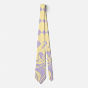 Checks and Swirls - Pastel Yellow and Purple Neck Tie