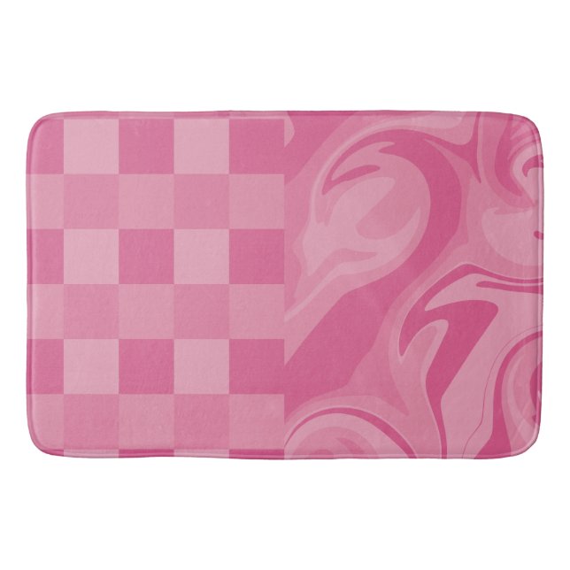 Checks and Swirls - Pink Bath Mat (Front)