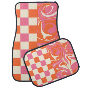 Checks and Swirls - Pink, Orange and Cream Car Floor Mat