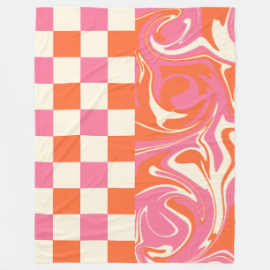 Checks and Swirls - Pink, Orange and Cream Fleece Blanket