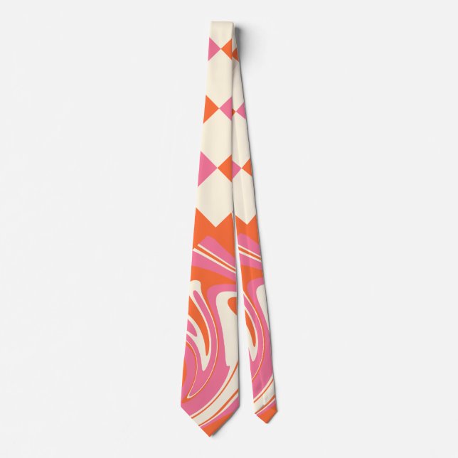 Checks and Swirls - Pink, Orange and Cream Neck Tie (Front)