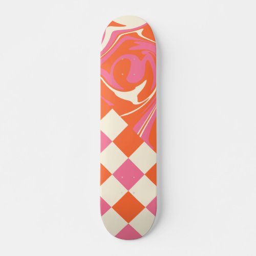 Checks and Swirls _ Pink Orange and Cream Skateboard
