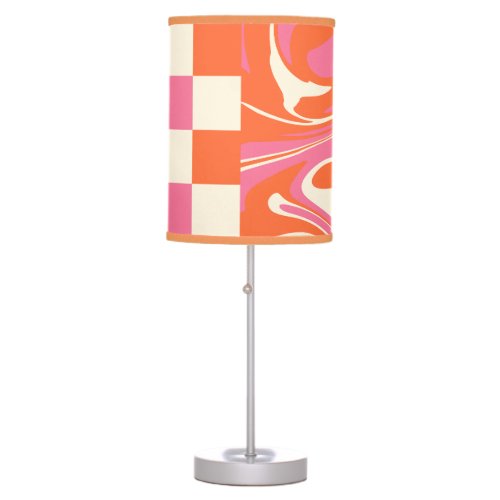 Checks and Swirls _ Pink Orange and Cream Table Lamp