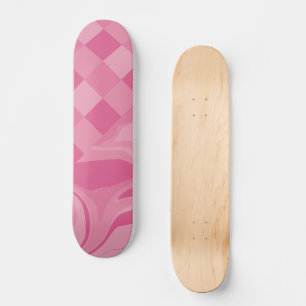 Checks and Swirls - Pink Skateboard
