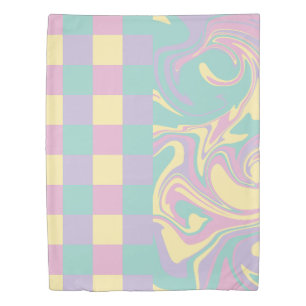 Checks & Swirls Pastel Pink,Yellow, Purple & Green Duvet Cover