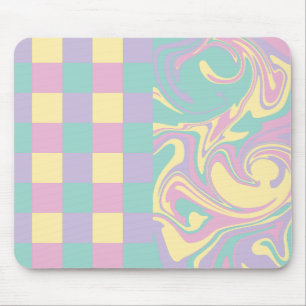 Checks & Swirls Pastel Pink,Yellow, Purple & Green Mouse Pad