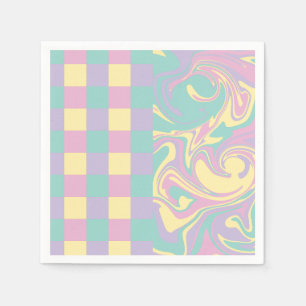 Checks & Swirls Pastel Pink,Yellow, Purple & Green Napkins