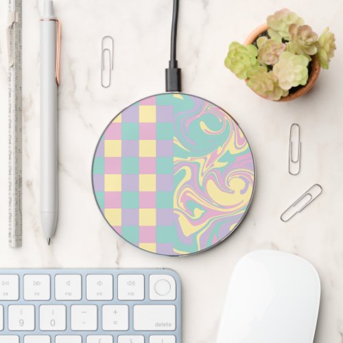 Checks  Swirls Pastel PinkYellow Purple  Green Wireless Charger