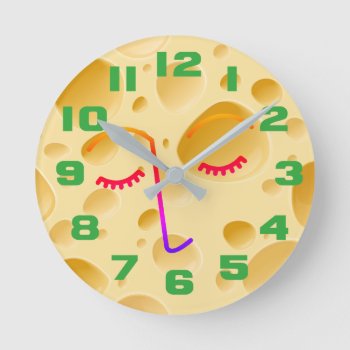 Cheddar Cheese Moon Face Round Clock by Youbeaut at Zazzle