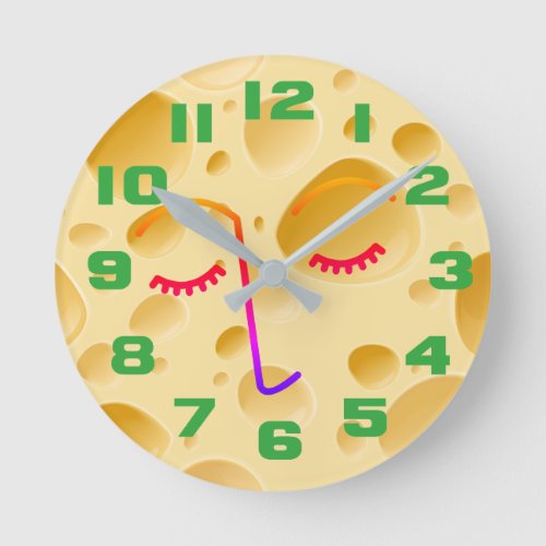 Cheddar Cheese Moon Face Round Clock
