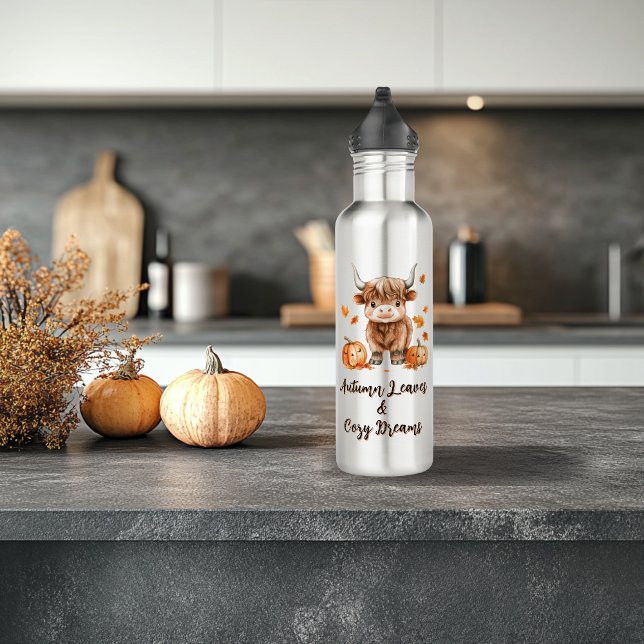 Cheeky Autumn Highland Cow Stainless Steel Water Bottle (Creator Uploaded)