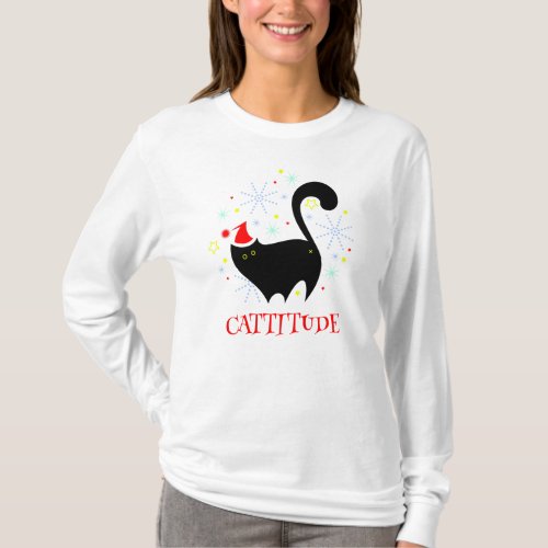 Cheeky Black Cat Butt Santa Hat Cattitide T_Shirt