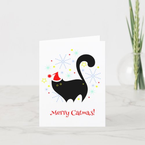 Cheeky Black Cat Butt Santa Hat Merry Catmas Holiday Card