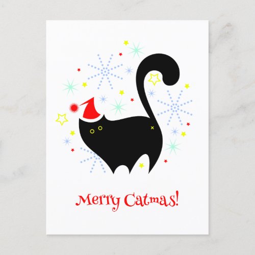 Cheeky Black Cat Butt Santa Hat Merry Catmas Postcard