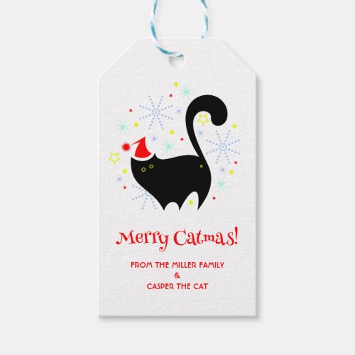 Cheeky Black Cat Santa Hat Butt Christmas Gift Tags
