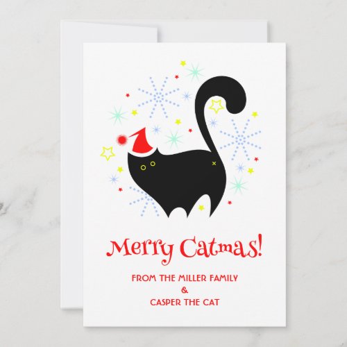 Cheeky Black Cat Santa Hat Butt Christmas Holiday Card