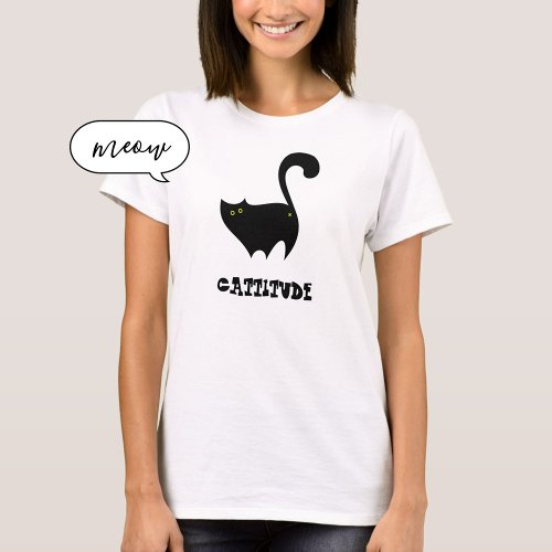 Cheeky Black Cat with Cattitude Funny T_Shirt
