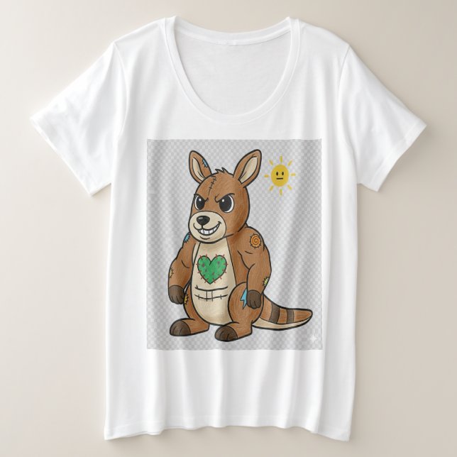 Cheeky Cartoon Kangaroo – Funny Rebel Style Plus Size T-Shirt (Design Front)