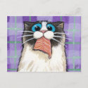 Cheeky Cat Eating Salmon Postcard