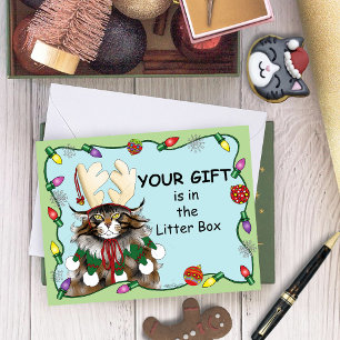 Cheeky Christmas Cat Humor Maine Coon  Green Funny Card