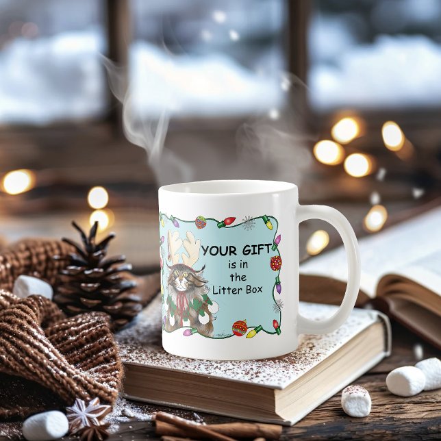  Cheeky Christmas Cat humor Maine Coon Green Funny Coffee Mug (Creator Uploaded)