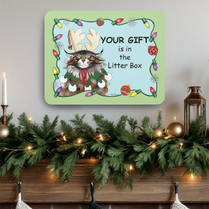 Cheeky Christmas Cat Humor Maine Coon Green Funny Door Sign
