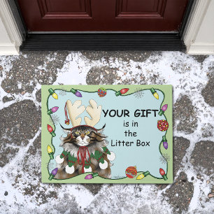 Cheeky Christmas Cat Humor Maine Coon Green Funny Doormat