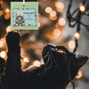 Cheeky Christmas Cat Humor Maine Coon Green Funny Glass Ornament