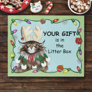 Cheeky Christmas Cat Humor Maine Coon Green Funny Jigsaw Puzzle