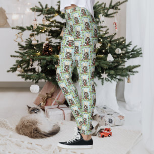 Cheeky Christmas Cat Humor Maine Coon Green Funny Leggings