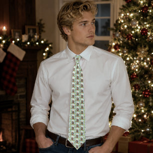 Cheeky Christmas Cat Humor Maine Coon Green Funny Neck Tie