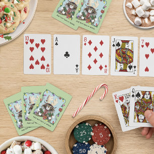 Cheeky Christmas Cat Humor Maine Coon Green Funny Poker Cards