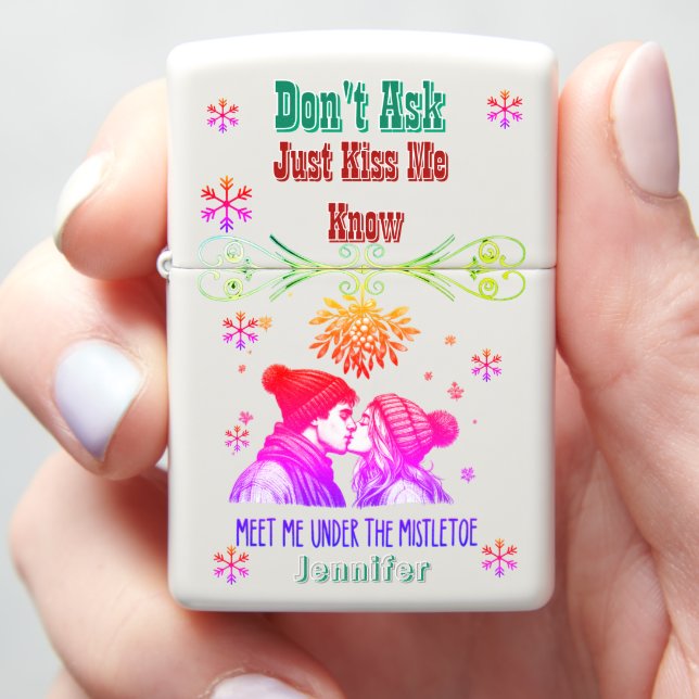 Cheeky Christmas mistletoe moment Zippo Lighter (In Hand)
