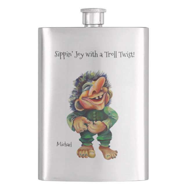 Cheeky Christmas Troll and Tree Delight Flask (Front)