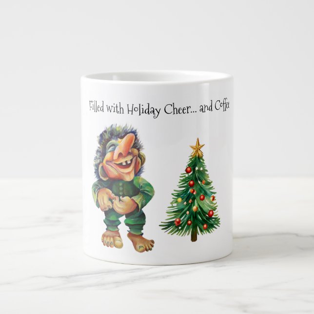 Cheeky Christmas Troll and Tree Delight  Giant Coffee Mug (Front)