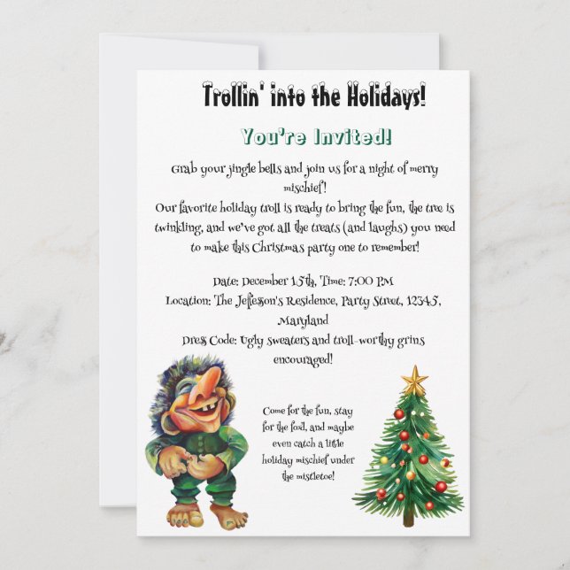 Cheeky Christmas Troll and Tree Delight  Invitation (Front)