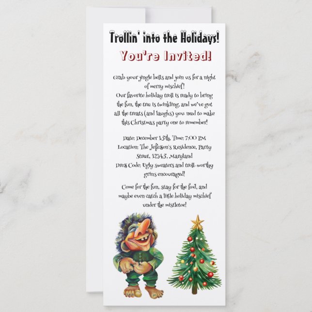 Cheeky Christmas Troll and Tree Delight  Invitation (Front)