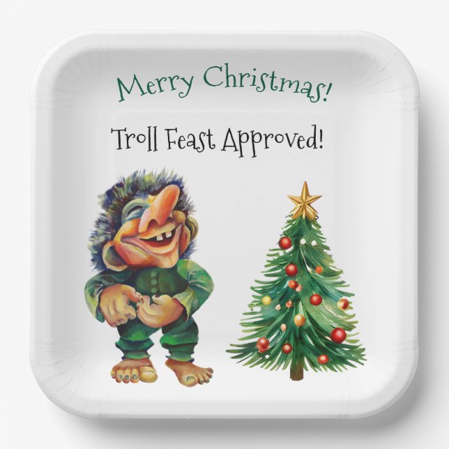 Cheeky Christmas Troll and Tree Delight  Paper Plates (Front)