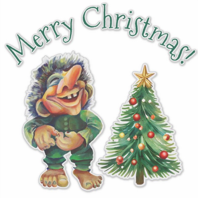 Cheeky Christmas Troll and Tree Delight  Sticker (Front)