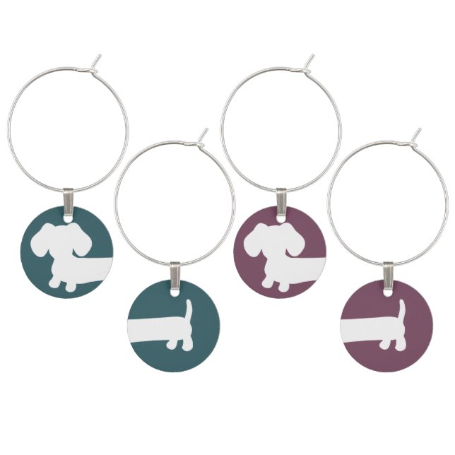 Cheeky Dachshund Wine Glass Charms Front and Back (Staggered)