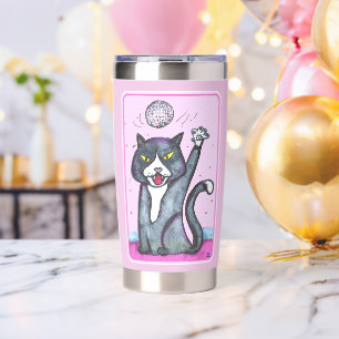 Cheeky Dancing Disco Ball Cat Cartoon Fun Art Insulated Tumbler
