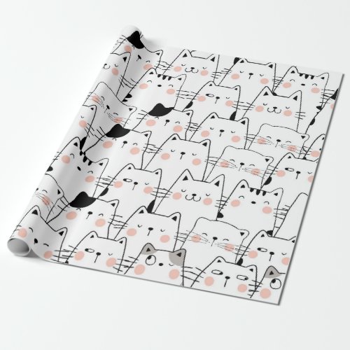 Cheeky Doodle Cat Tight Group  Wrapping Paper